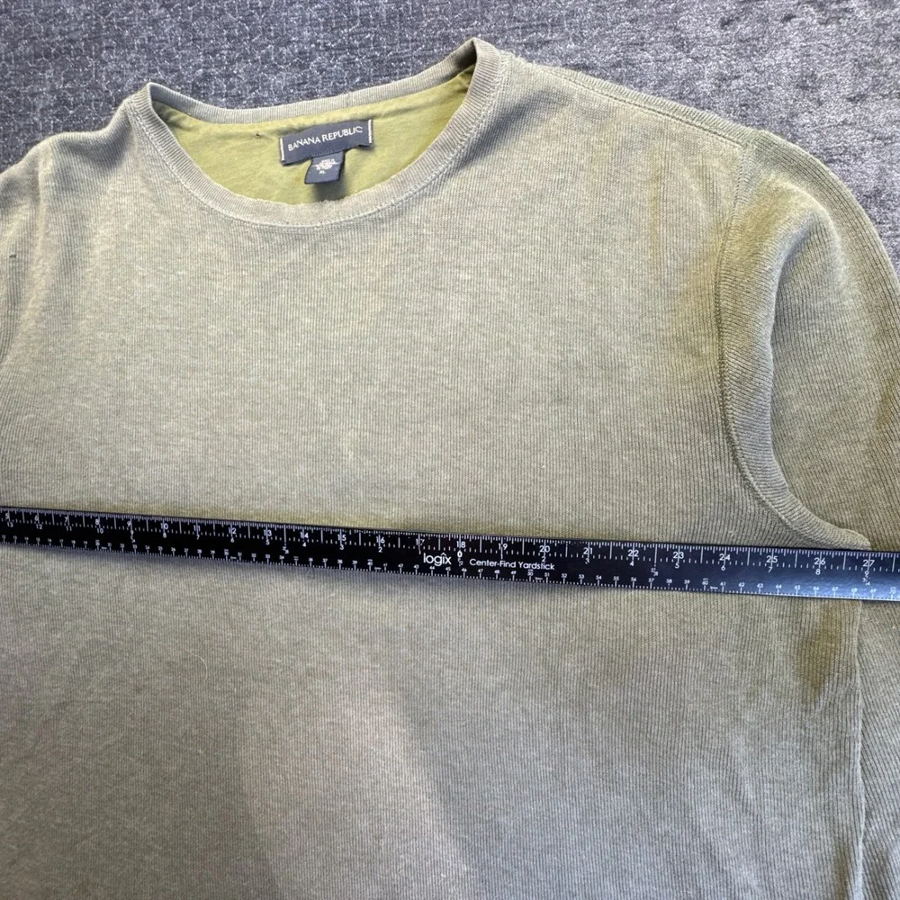 Banana Republic Sweater Men XL Olive Green Ribbed Knit Cotton Pullover Crew Neck